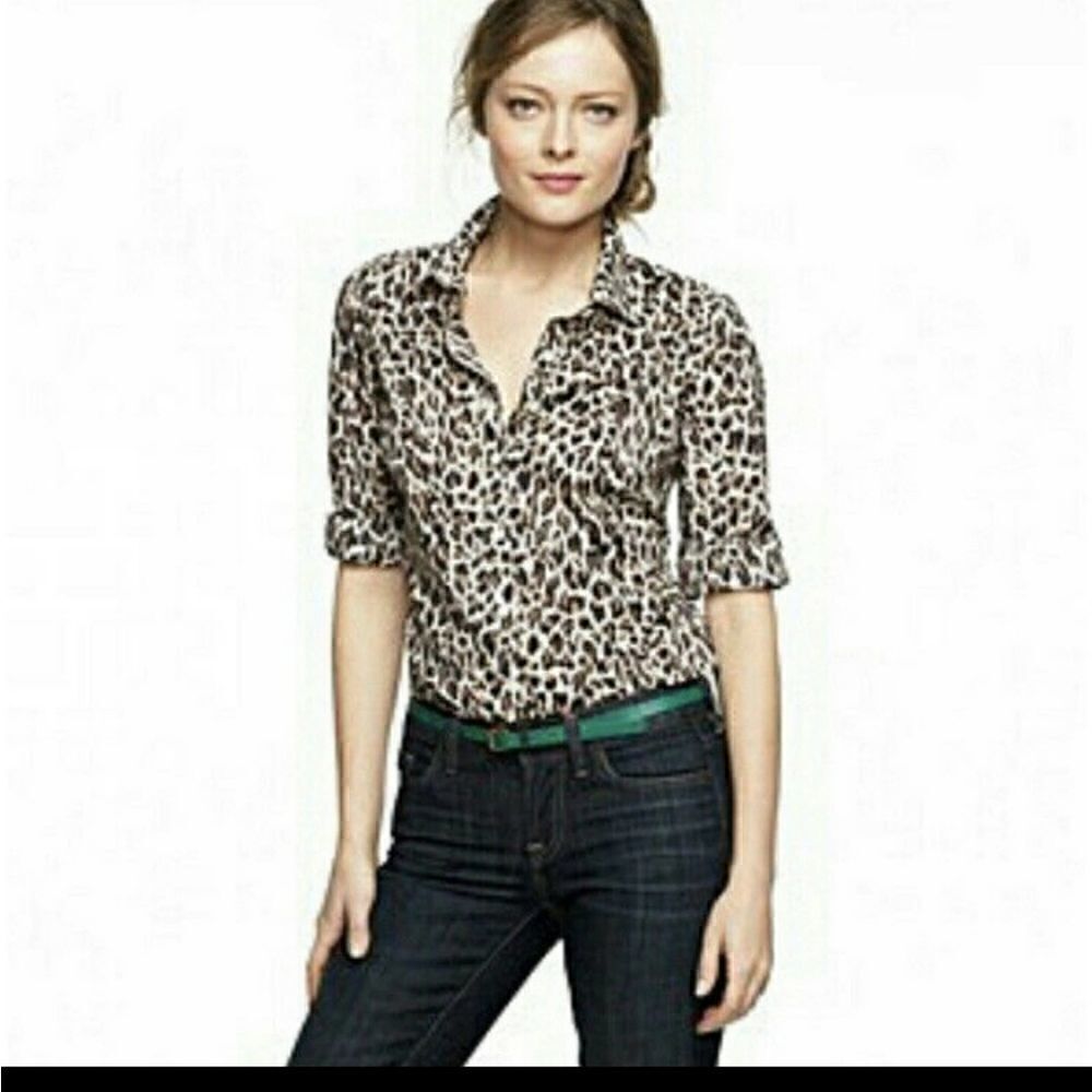 J CREW  Cotton Leopard Button Down - Picture 4 of 14